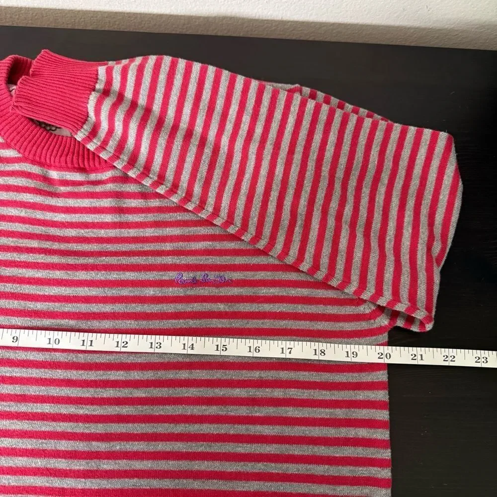 Paul Smith Sweater Mens Sz M Red Gray Striped Crew Neck 100% Cotton Preppy